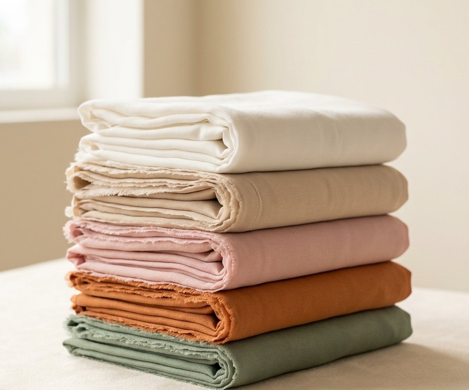 Soft folds of warm beige fabric